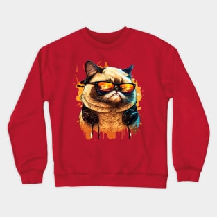 funny Cat wearing Sun Glasses happy summer holiday Crewneck Sweatshirt